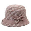 Elegant dusty rose bucket hat for women with checkered texture and bow decoration - Khaki