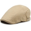 British vintage herringbone newsboy cap in beige with adjustable side metal buckle - Adjustable 56-59cm / Khaki