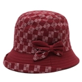 Classic red checkered bucket hat for elderly women with decorative side bow detail - Red