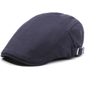 Navy blue herringbone ivy cap with vintage British style and side metal adjustment buckle - Adjustable 56-59cm / Blue