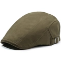 Classic British style olive green newsboy flat cap with side metal buckle adjustment - Adjustable 56-59cm / Army Green