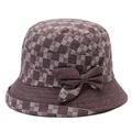 Deep purple women fisherman hat with geometric patterns and a bow decoration - Coffee