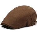 British style brown herringbone newsboy hat with adjustable silver metal side buckle - Adjustable 56-59cm / Brown