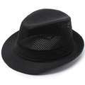 Men's black mesh fedora hat for summer sun protection with breathable crown - Black