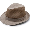 Men's breathable mesh Fedora hat in khaki for summer sun protection and stylish jazz look - Dark Khaki