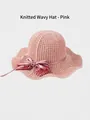 Chapeau de soleil tricoté rose avec nœud élégant et boucle métallique ornée - Taille Unique 58cm / Rose