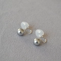 Detail of gray pearl ear clips with silver coil backs and clear silicone cushions - 616 Silver Gray 8mm