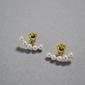 Orecchini a cuore dorati con ciondolo di perle bianche staccabile per donne eleganti - Cuore con perla artificiale