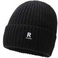 Unisex zwarte ribgebreide muts met R-Fashion patch voor skiën en winterse warmte - Zwart (R-label)