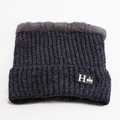 Thick charcoal grey knit beanie featuring warm faux fur lining and decorative label - One Size / H-Logo Neck Gray