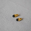 Detailed view of gold plated brass stud earrings with black agate stone inlay - Black Agate