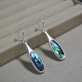 Orecchini vintage in argento con intarsio in conchiglia di abalone colorata - Argento Antico