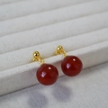 Orecchini in argento 925 con perle di agata rossa in stile retrò e design minimalista - Agata Rossa da 12 mm