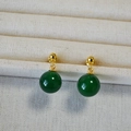 Boucles d'oreilles élégantes en argent 925 avec perles d'agate verte et fini doré - Agate Verte 12mm