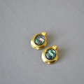 Irregular round brass earrings with colorful abalone shell inlay and 925 silver needles - Antique Gold