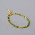 Elegant olive green square bead bracelet with golden lobster clasp and adjustable chain - Olive Zirconia