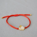 Adjustable red rope bracelet with rabbit jade pendant and gold beads for good luck - Rabbit