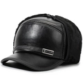 Detail van zwarte kunstleren pilotenmuts met warme pluche voering en metalen embleem - Kunstleer Baseball Stijl