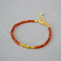 Minimalist agate beaded bracelet with faceted gold beads and adjustable lobster clasp - Red Agate and Gold Spacer Beaded Bracelet