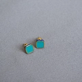 Minimalistische quadratische 925er Silberohrstecker mit blaugrünem Emaille und Vergoldung - Quadratischer Emaille-Stil / Blau