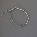 Detail view of handmade beaded necklace with silver cubes and colorful gemstones - Approx 16+3cm
