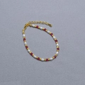 Collana elegante francese con perle di riso e corindone rosso e chiusura a moschettone dorata - Bracciale di perle finte
