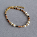 Barockperlenarmband mit blauen Goldflussperlen und verstellbarer Goldgliederkette - Süßwasser Barockperle Armband