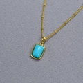 Collar retro francés de latón dorado con colgante rectangular de piedra turquesa - Turquesa