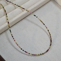 Elegant 2mm colorful natural tourmaline beaded necklace with minimalist gold clasp design - Multicolor (2mm Necklace)