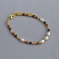 Baroque freshwater pearl bracelet with blue and gold sand stone beads and lobster clasp - Freshwater Rice Pearl Bracelet