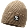 Bonnet en tricot côtelé kaki avec écusson smiley lunettes de soleil mixte - Élastique 56-60cm / Khaki