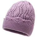 Bonnet tricoté lilas pour femme avec perles et bordure côtelée chaude d'hiver - Taille Unique (56-60cm) / Rose