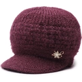 Bonnet d'hiver en tricot violet foncé pour femme âgée avec strass et doublure polaire - Taille unique / Violet