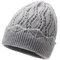 Bonnet d'hiver en tricot pour femmes âgées avec motifs au crochet et perles grises - Taille Unique (56-60cm) / Gris