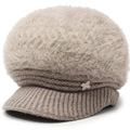 Winter knitted visor hat for elderly women with warm faux fur and rhinestone clover detail - One Size / Khaki
