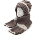 Set berretto e sciarpa in maglia spessa con paraorecchie in marrone caffè e beige - Taglia unica / Grigio