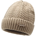 Beige winter knitted hat for women with thick fleece lining and leaf pearl decor - Khaki