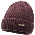 Thick warm purple knitted winter hat for women with elegant pearl leaf ornament - Purple