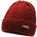 Winter knitted beanie for women featuring thick leaf patterns and pearl brooch decoration - Red