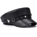 Gorra marinera de cuero sintético negro con remaches de estrellas y parte superior plana - Talla Única 57cm / Negro Estrella Copa Plana