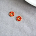 Dual-tone red and orange enamel flower pendants with gold plated brass finish for DIY earrings - Red Orange Gradient Floral (Pattern 2)