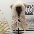 Écharpe à capuche oreilles d'ours en tricot gaufré beige avec bordure en fausse fourrure - Taille unique / Beige