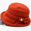 Cappello cloche invernale in cashmere da donna con fiocco, perle e strass - Regolabile 56-58cm / Arancione