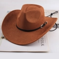Detail of tan western cowboy hat featuring braided black band and engraved silver buckle - Cow Hair Color with Belt Buckle