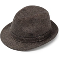 Classic men's brown plaid wool fedora hat with elegant black leather decorative band - 57cm / Coffee