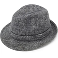 Classic men's winter fedora hat in grey and black plaid pattern with a decorative band - 57cm / Light Gray