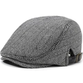 Béret vintage à chevrons pour homme avec sangle en cuir et boucle réglable en bronze - Ajustable 57-58cm / Gris clair