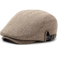 Casquette plate classique pour hommes à motif chevrons avec sangles réglables en cuir - Ajustable 57-58cm / Khaki