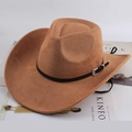 Classic camel suede western cowboy hat with wide brim and decorative leather buckle band - Dark Beige with Belt Buckle