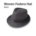 Détail d'un chapeau fedora noir tressé avec couronne classique et ruban de satin élégant - Adulte 58cm / Noir